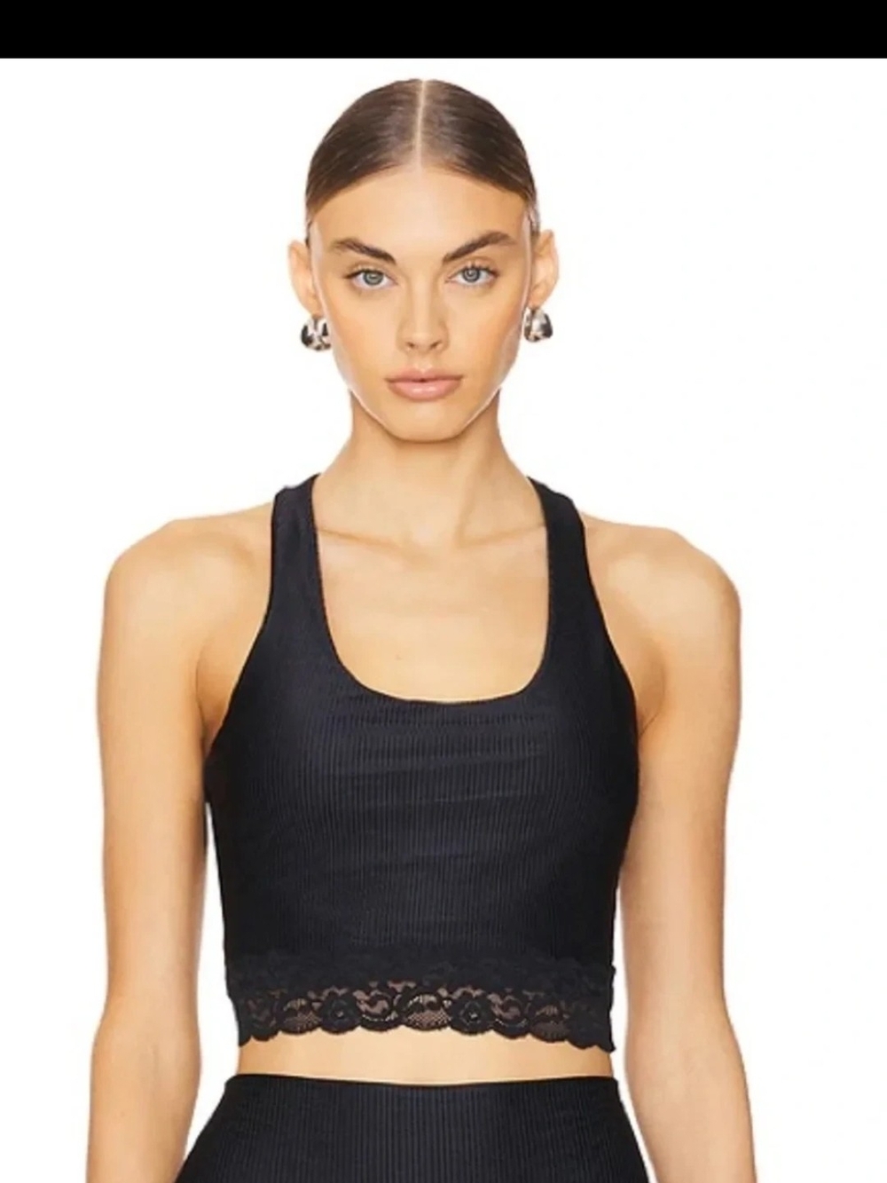 Beach Riot Black Ribbed Lace Trim Sports Bra